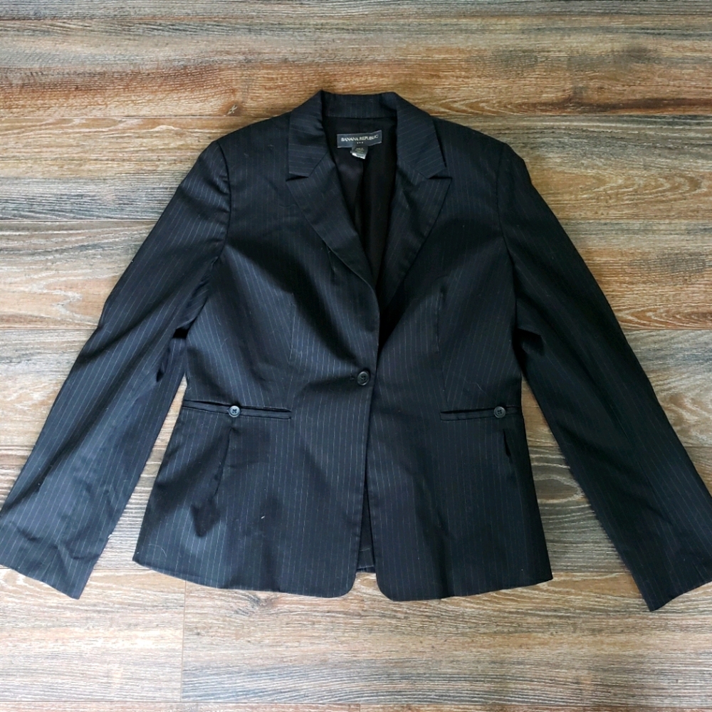 Banana Republic Black/White Pinstripe Skirt Suite